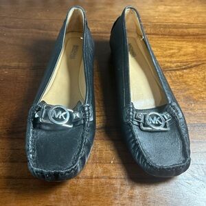 Michael Kors Black Leather Loafers with Silver Accent
